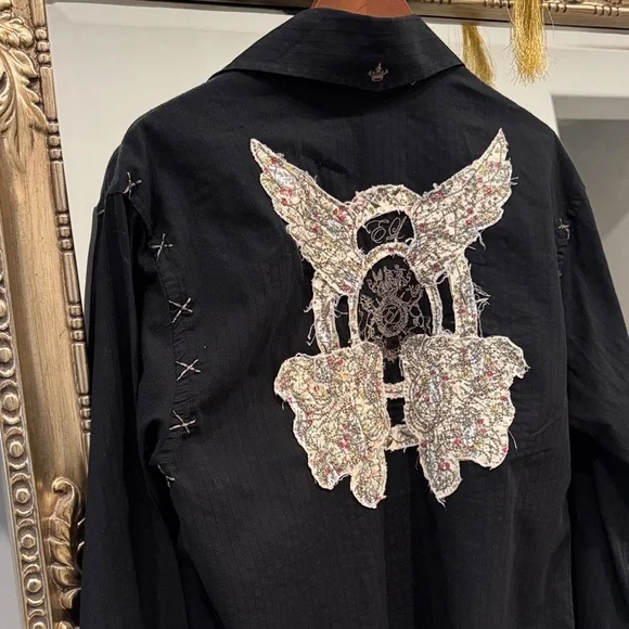 English Laundry Black Dress Shirt with Embroidery